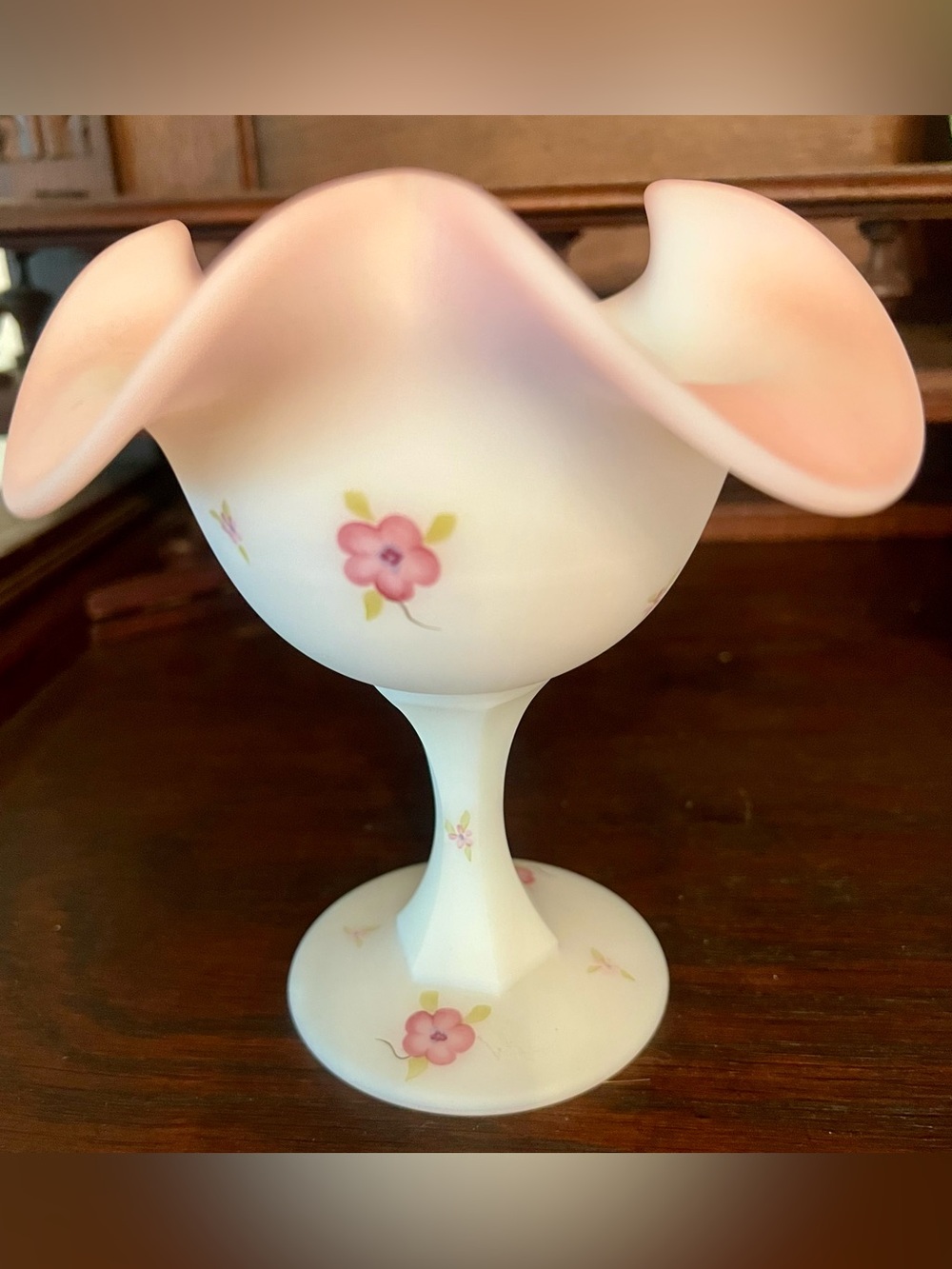 Fenton Art Glass Satin Hand Painted Berries And Blossoms 1984 Signed Sue Jackson